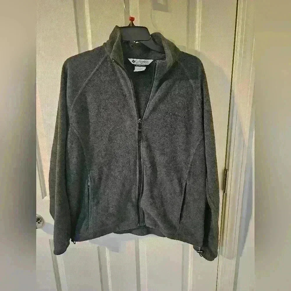 Columbia Active Jacket Large Dark Gray Fleece Full Zip Logo Hiking Outdoor